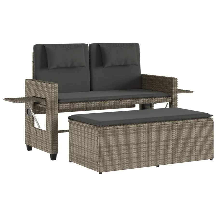Banc inclinable de jardin avec coussins gris résine tressée - 2