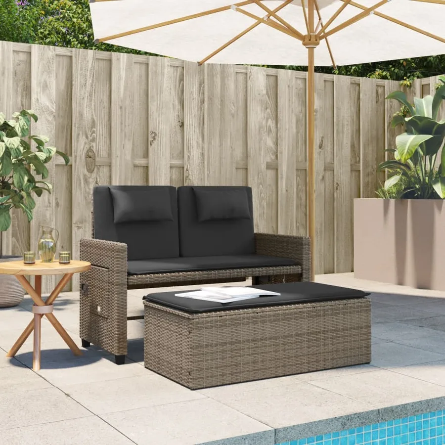 Banc inclinable de jardin avec coussins gris résine tressée - 3