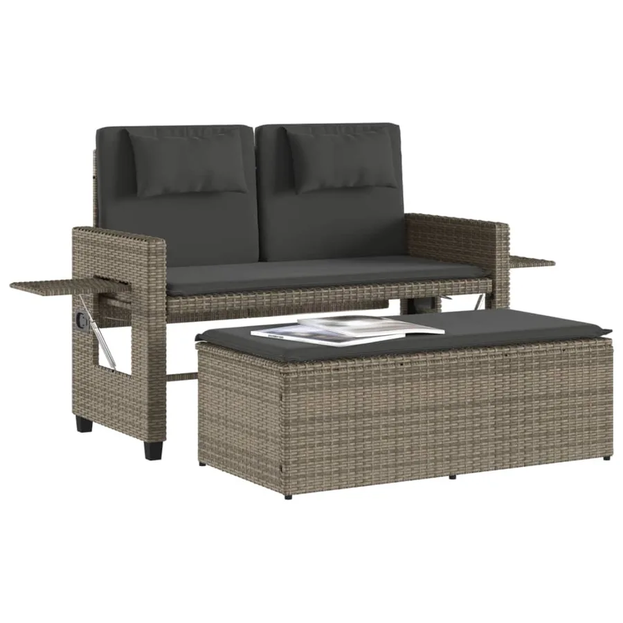 Banc inclinable de jardin avec coussins gris résine tressée - 4