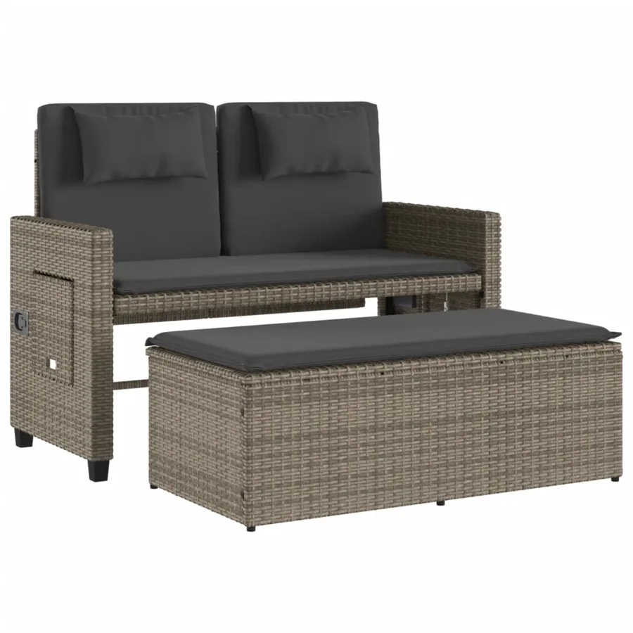 Banc inclinable de jardin avec coussins gris résine tressée - 5