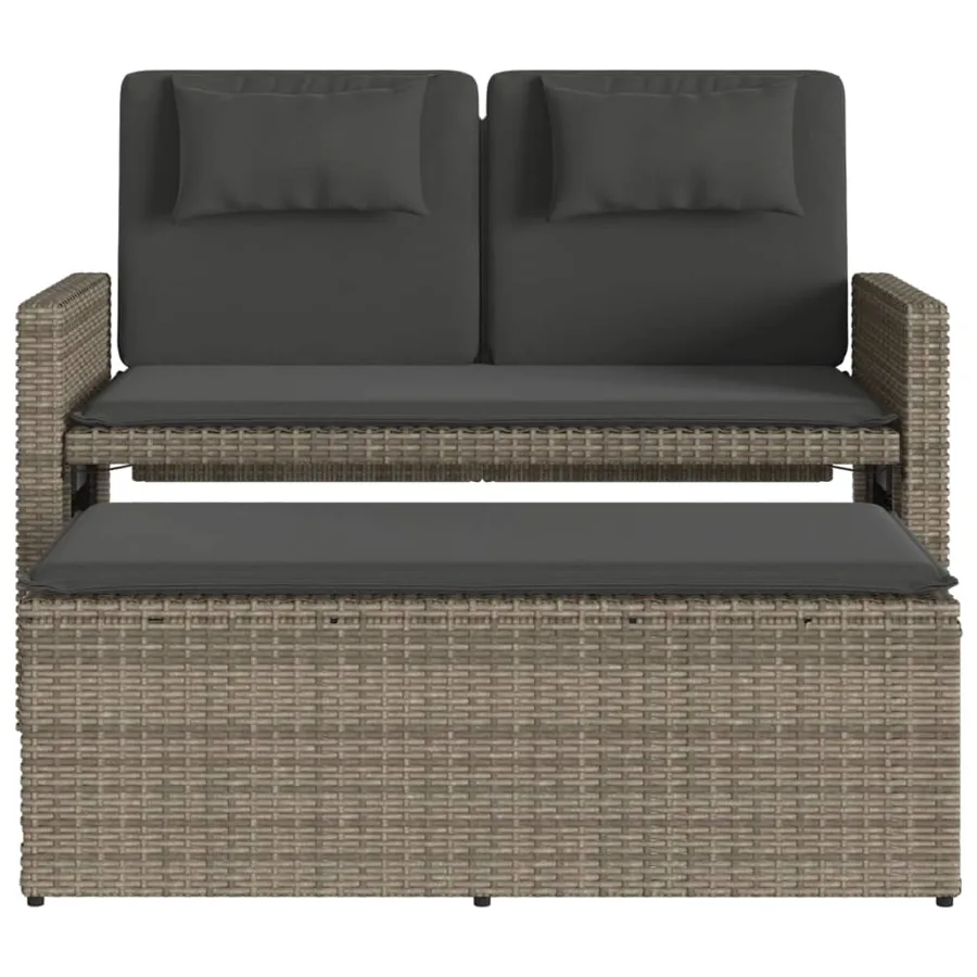 Banc inclinable de jardin avec coussins gris résine tressée - 6