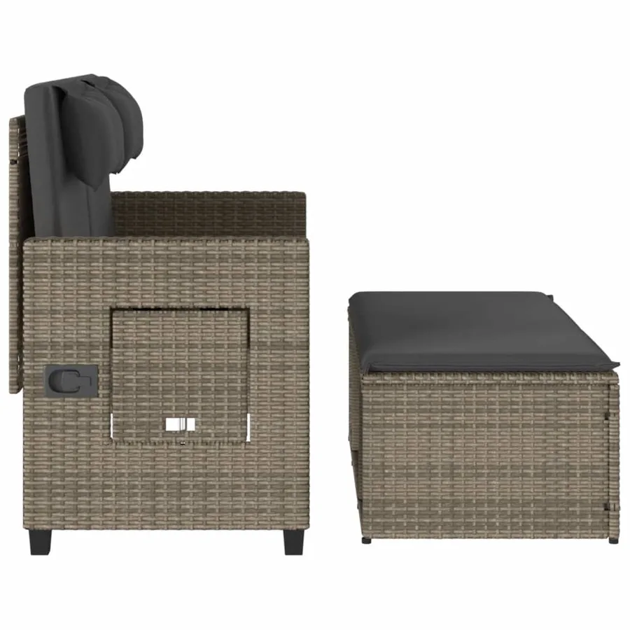 Banc inclinable de jardin avec coussins gris résine tressée - 7