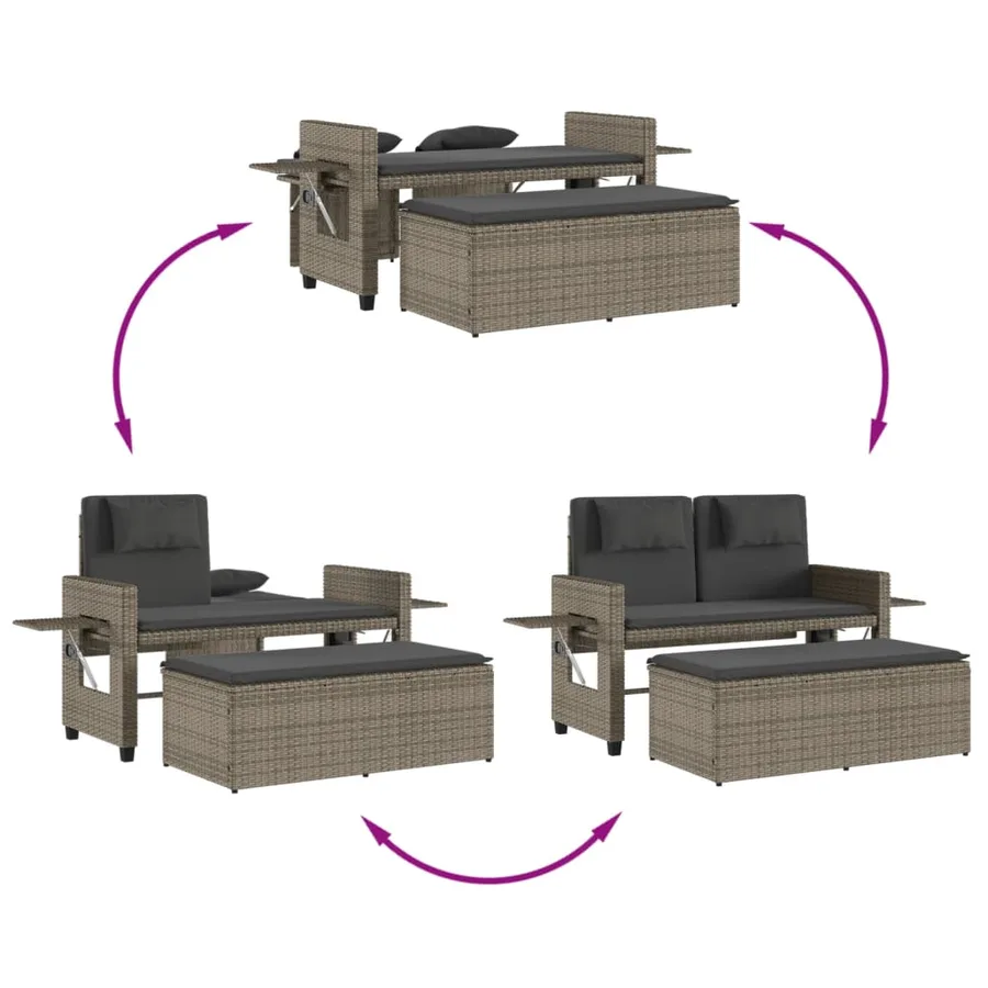 Banc inclinable de jardin avec coussins gris résine tressée - 9