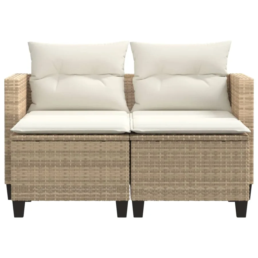 Canapé de jardin 2 places avec tabourets beige résine tressée - 4
