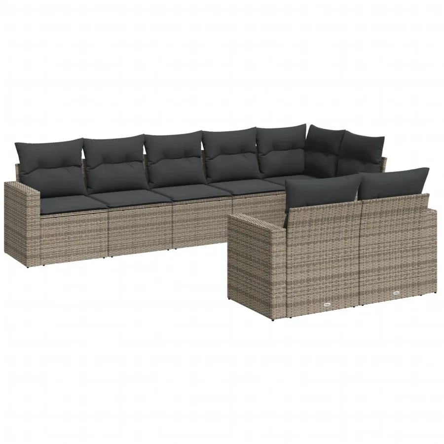 Salon de jardin 8 pcs avec coussins gris résine tressée - 2