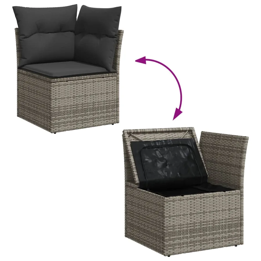 Salon de jardin 4 pcs avec coussins gris résine tressée - 9