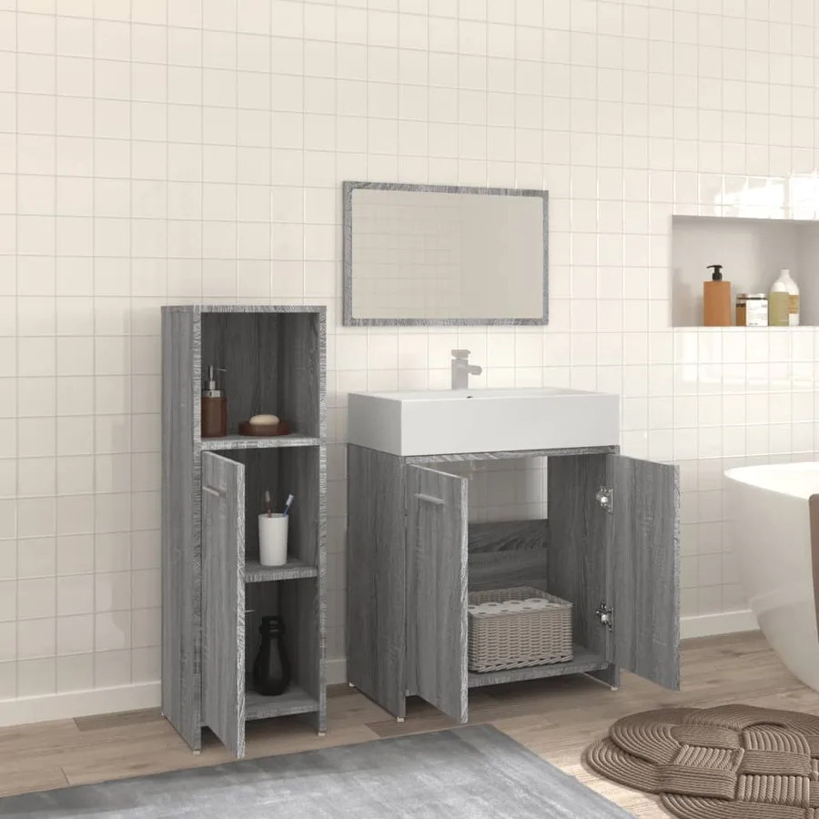 Ensemble de meubles de salle de bain 3 pcs Sonoma gris - 3