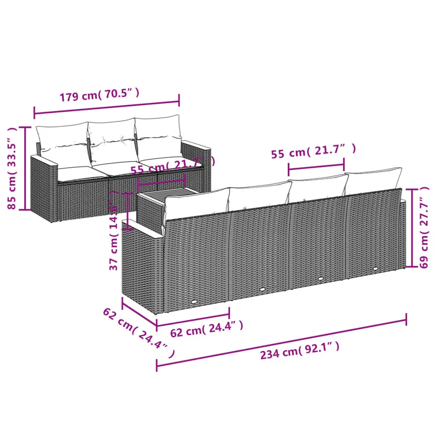 Salon de jardin 8 pcs avec coussins gris résine tressée - 3