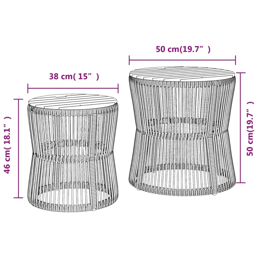 Tables d'appoint de jardin 2 pcs dessus en bois gris poly rotin - 11