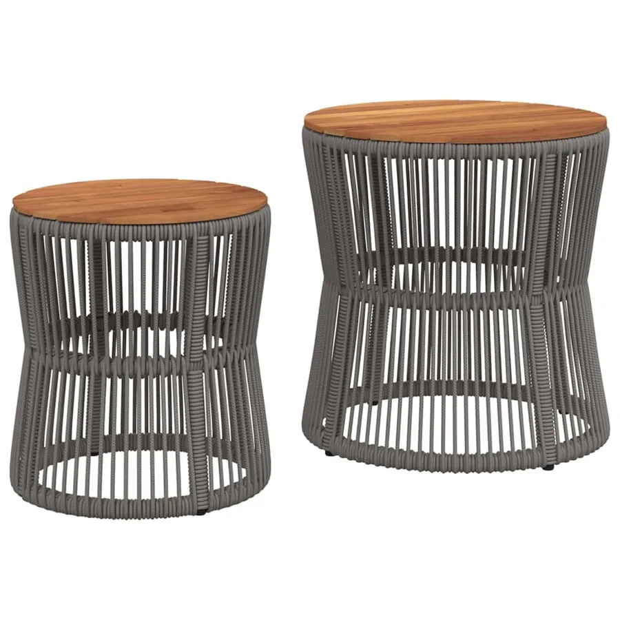 Tables d'appoint de jardin 2 pcs dessus en bois gris poly rotin - 2