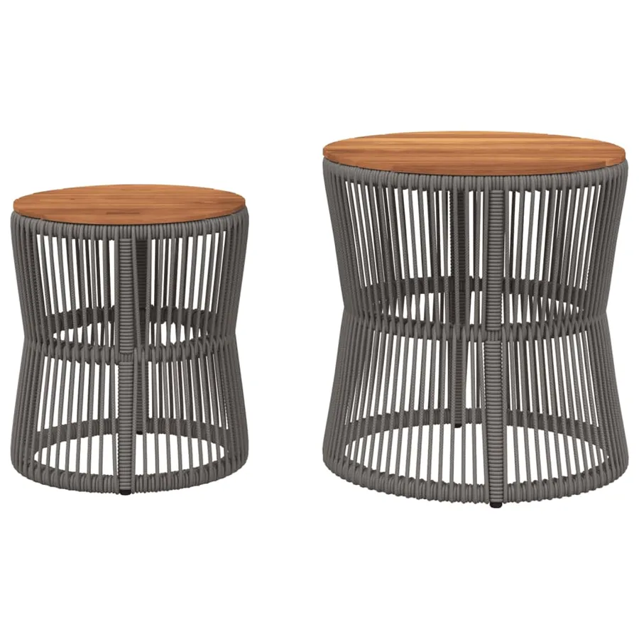 Tables d'appoint de jardin 2 pcs dessus en bois gris poly rotin - 4
