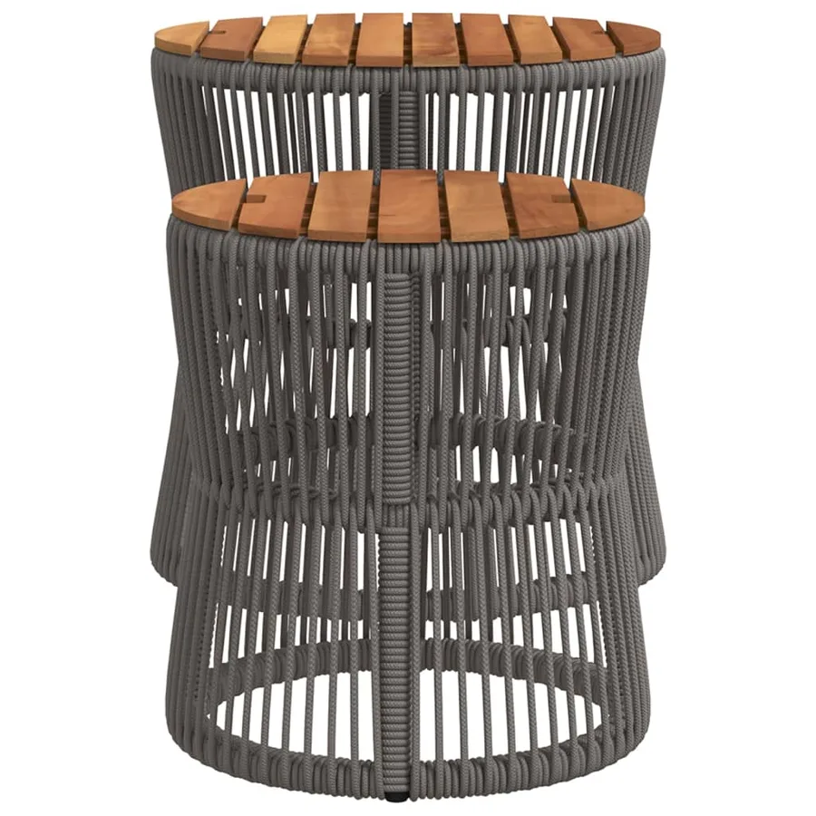 Tables d'appoint de jardin 2 pcs dessus en bois gris poly rotin - 5