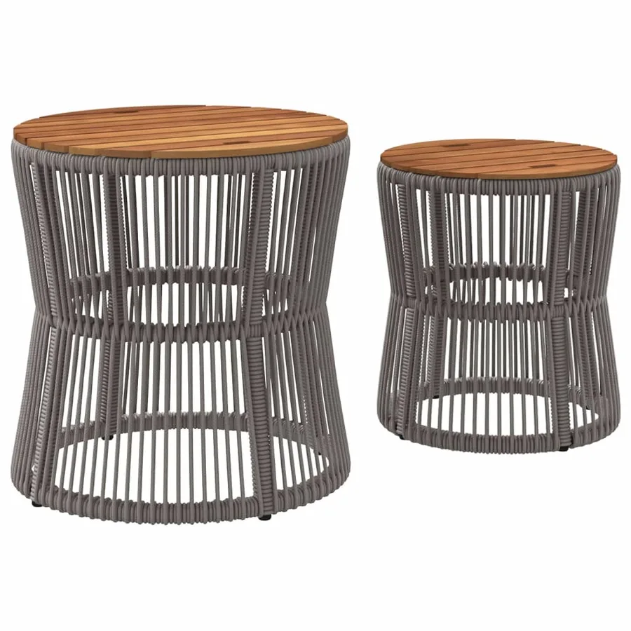 Tables d'appoint de jardin 2 pcs dessus en bois gris poly rotin - 6