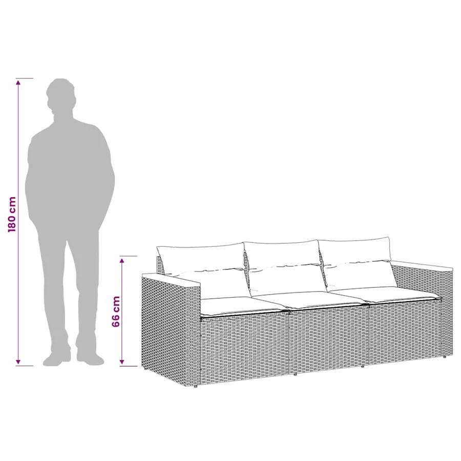 Canapé de jardin avec coussins 3 places beige résine tressée - 10