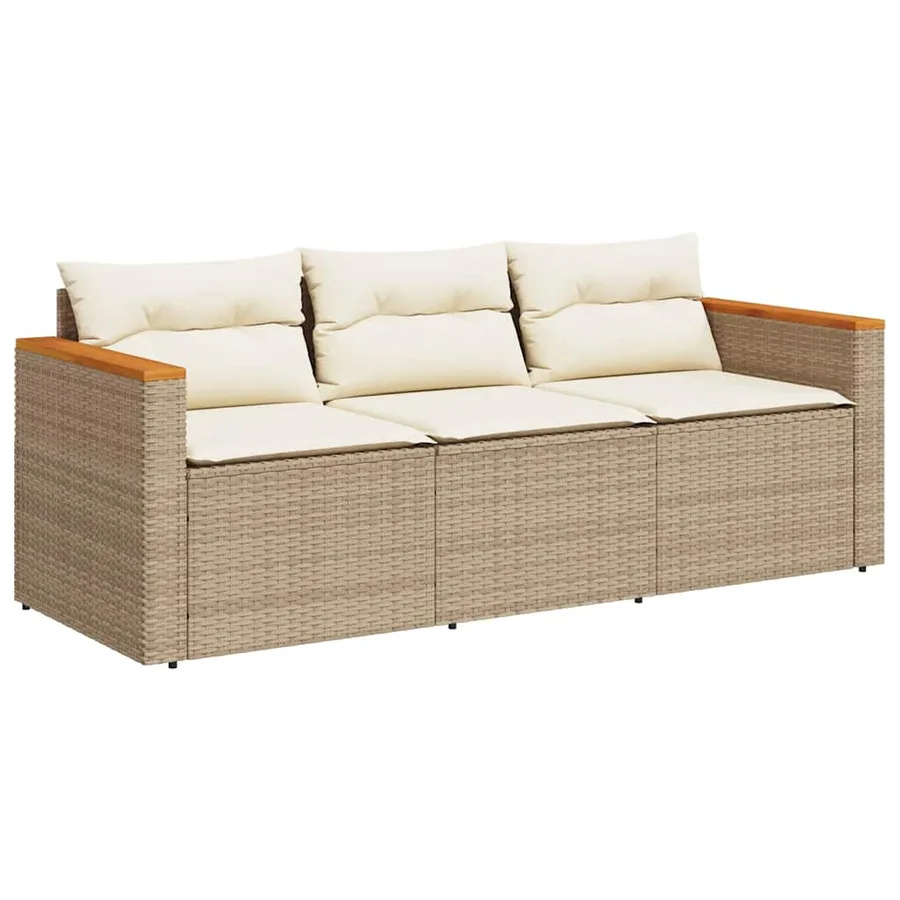 Canapé de jardin avec coussins 3 places beige résine tressée - 2