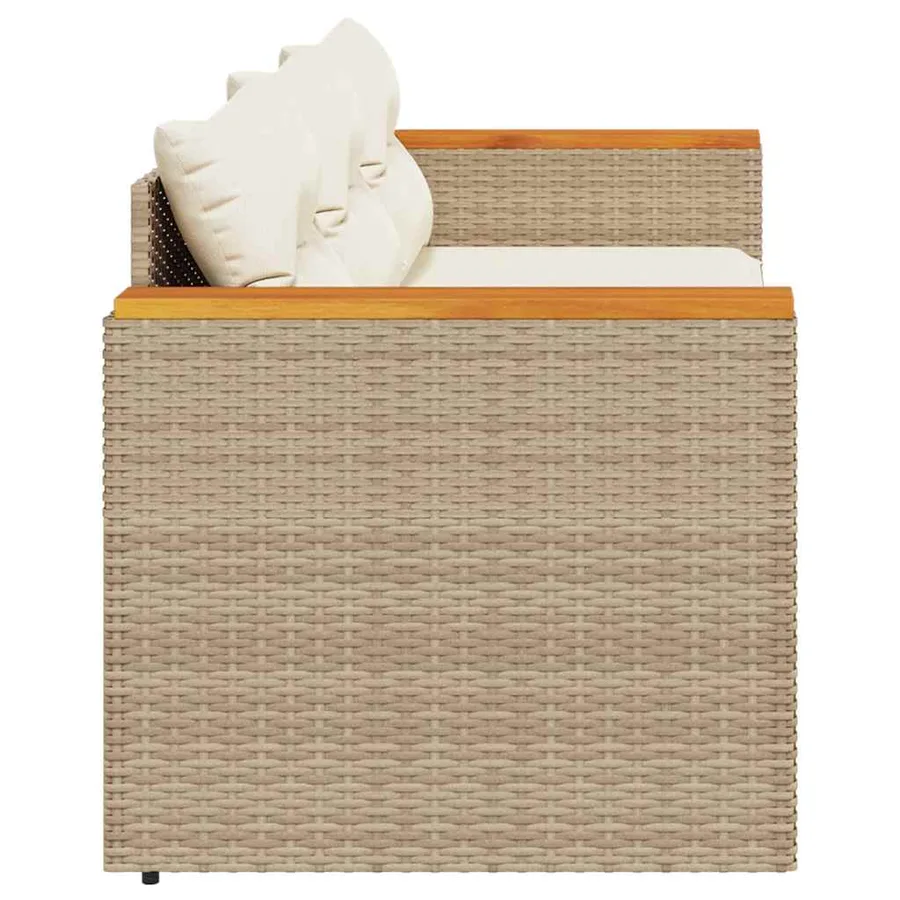 Canapé de jardin avec coussins 3 places beige résine tressée - 4