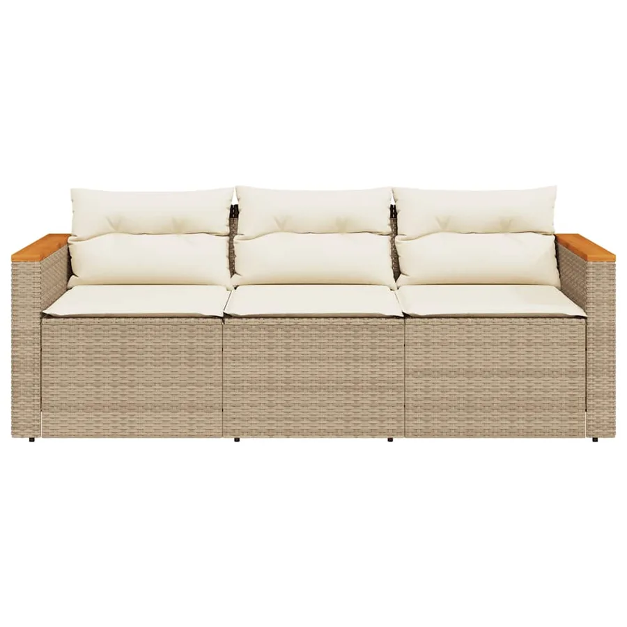 Canapé de jardin avec coussins 3 places beige résine tressée - 8