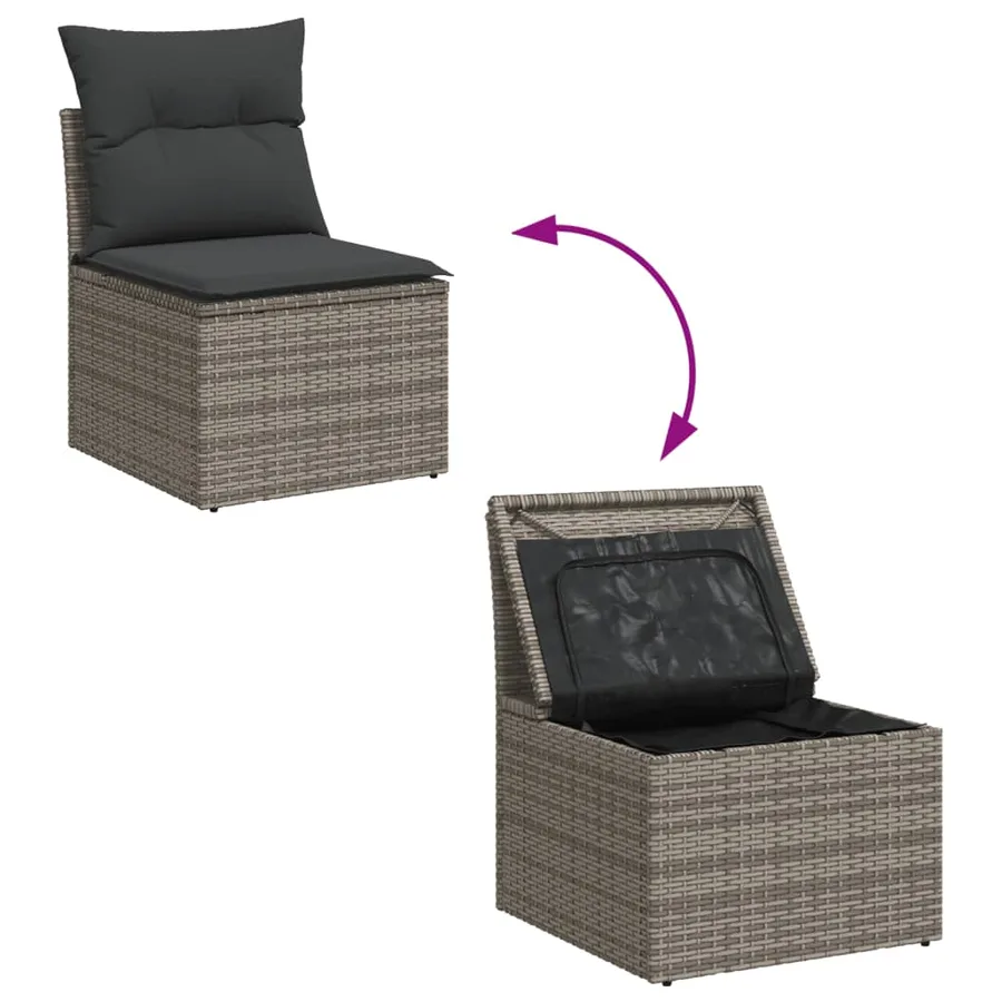 Salon de jardin avec coussins 10 pcs gris résine tressée - 10