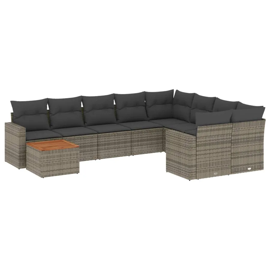 Salon de jardin avec coussins 10 pcs gris résine tressée - 2