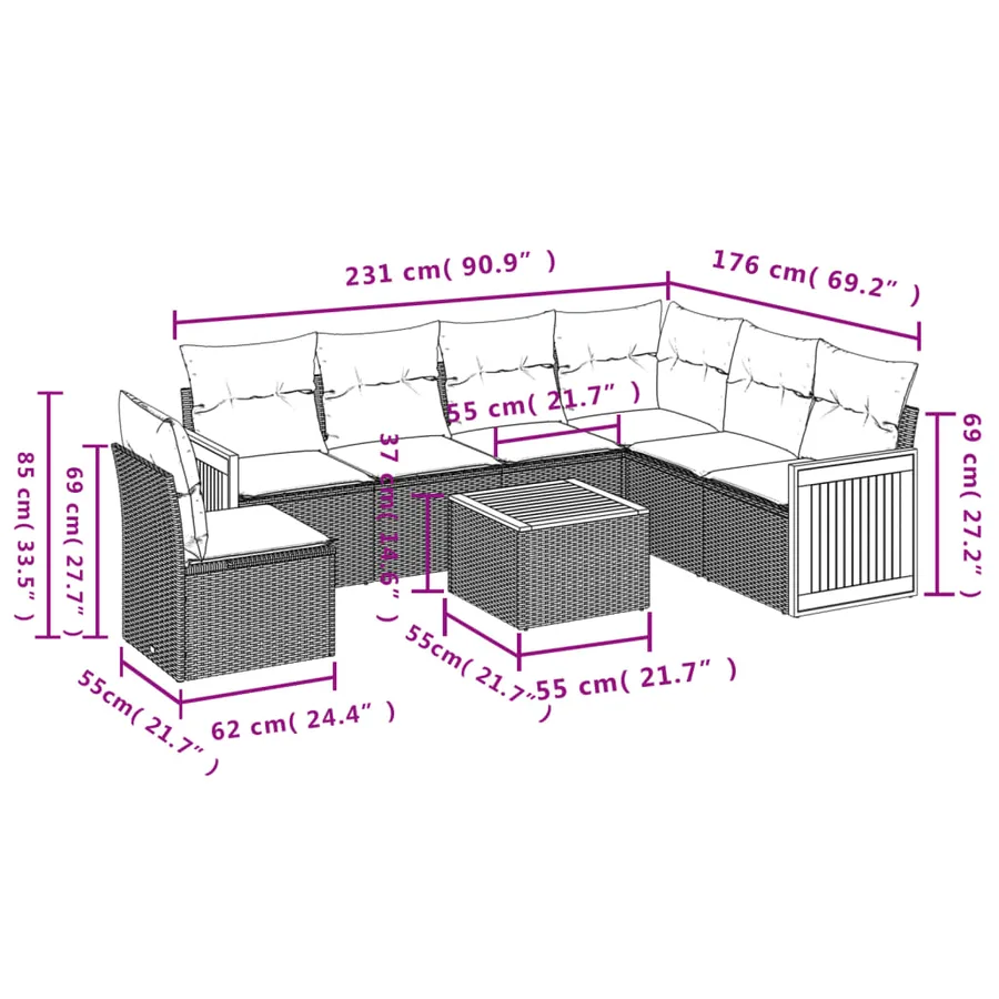Salon de jardin avec coussins 7 pcs gris résine tressée - 3