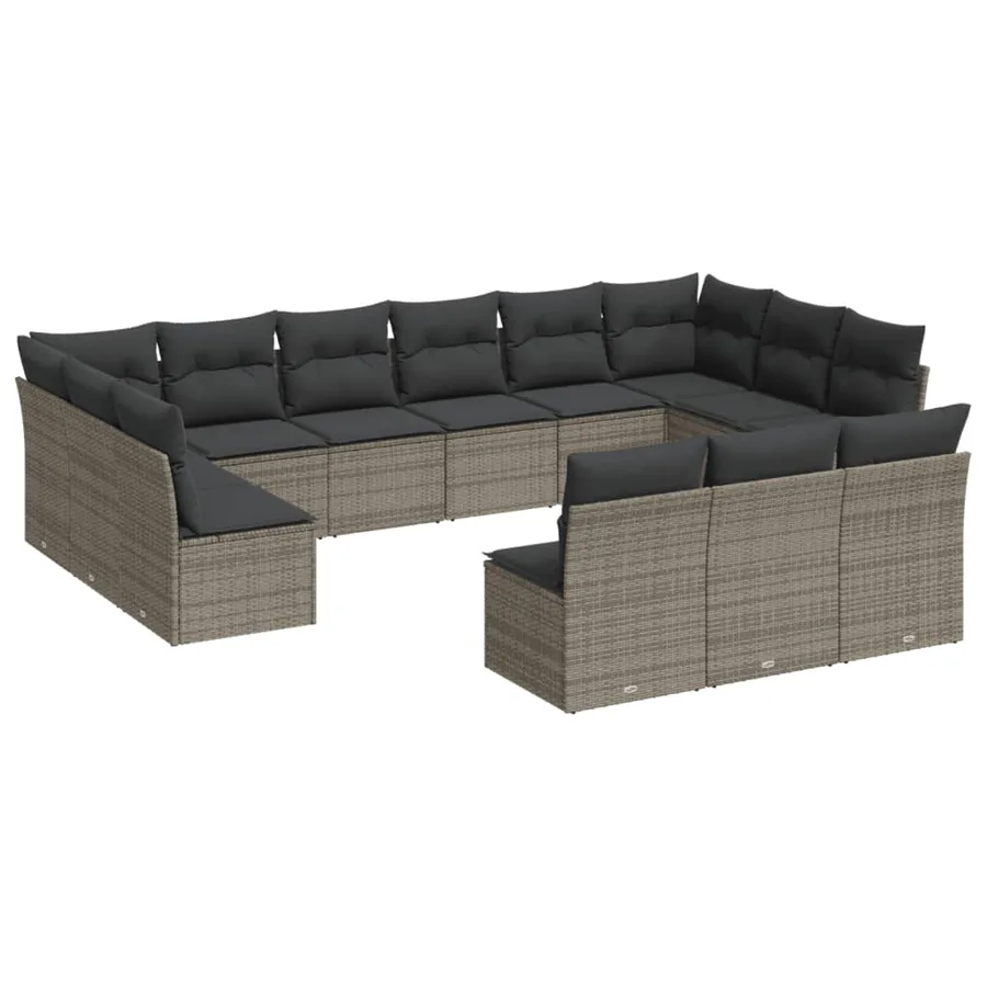 Salon de jardin avec coussins 13 pcs gris résine tressée - 2