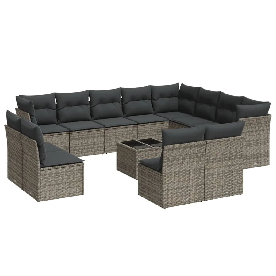 Salon de jardin avec coussins 13 pcs gris résine tressée - 2