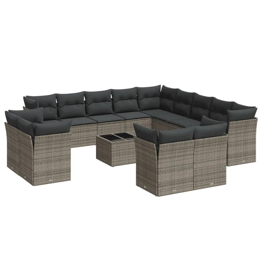 Salon de jardin avec coussins 14 pcs gris résine tressée - 2