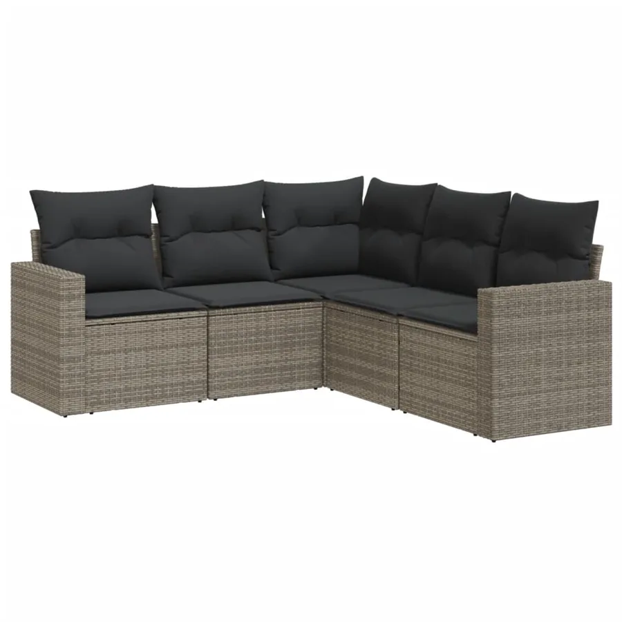 Salon de jardin 5 pcs avec coussins gris résine tressée - 2