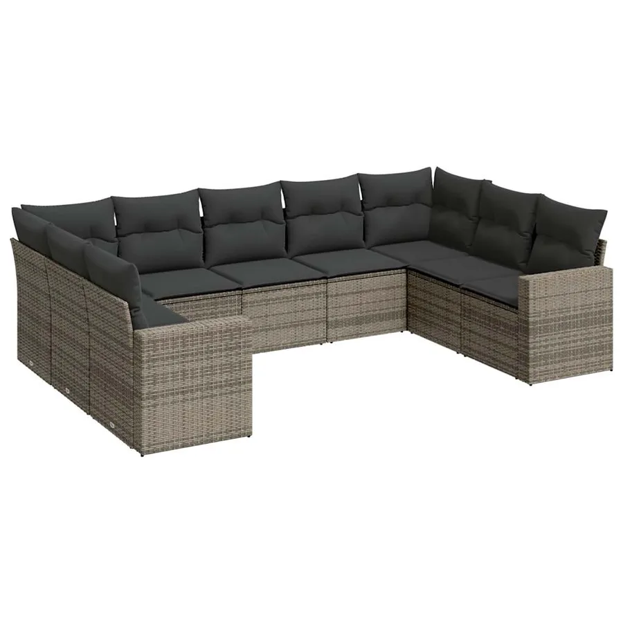 Salon de jardin 9 pcs avec coussins gris résine tressée - 2