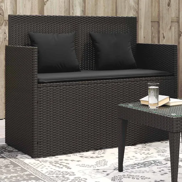 Banc de jardin avec coussins noir résine tressée