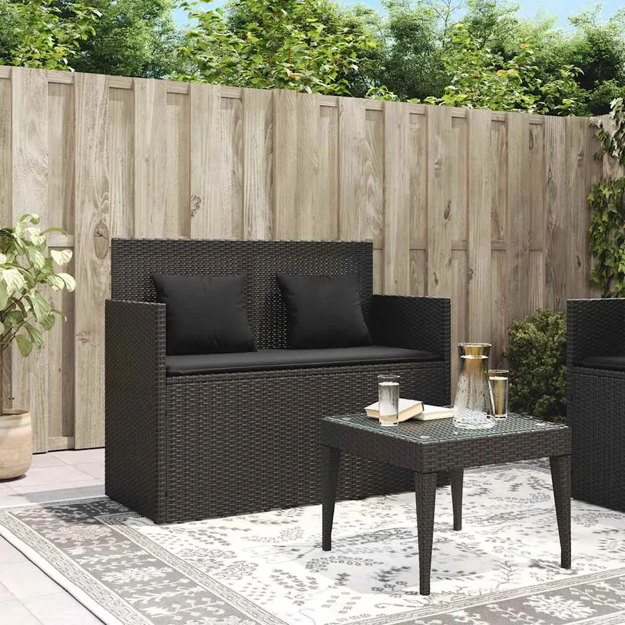 Banc de jardin avec coussins noir résine tressée - 3