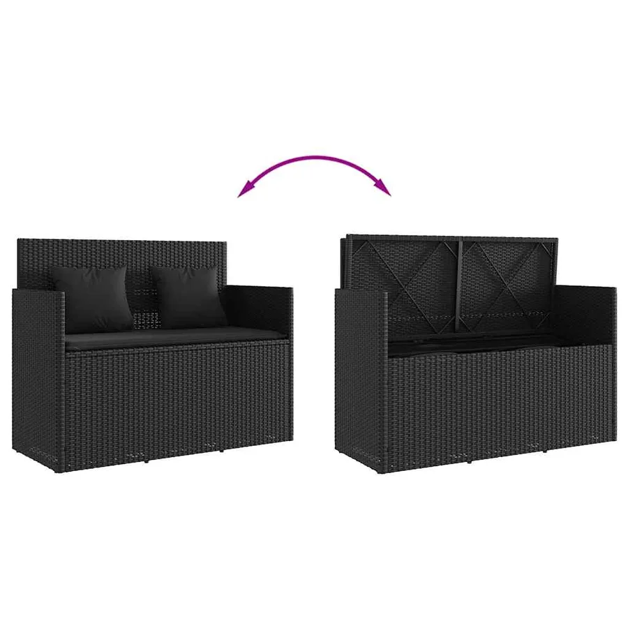 Banc de jardin avec coussins noir résine tressée - 7