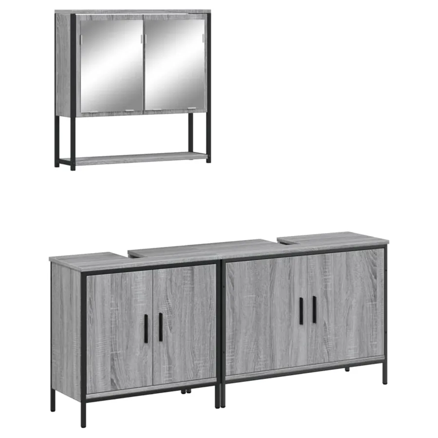 Ensemble de meubles de salle de bain 3 pcs Sonoma gris - 2