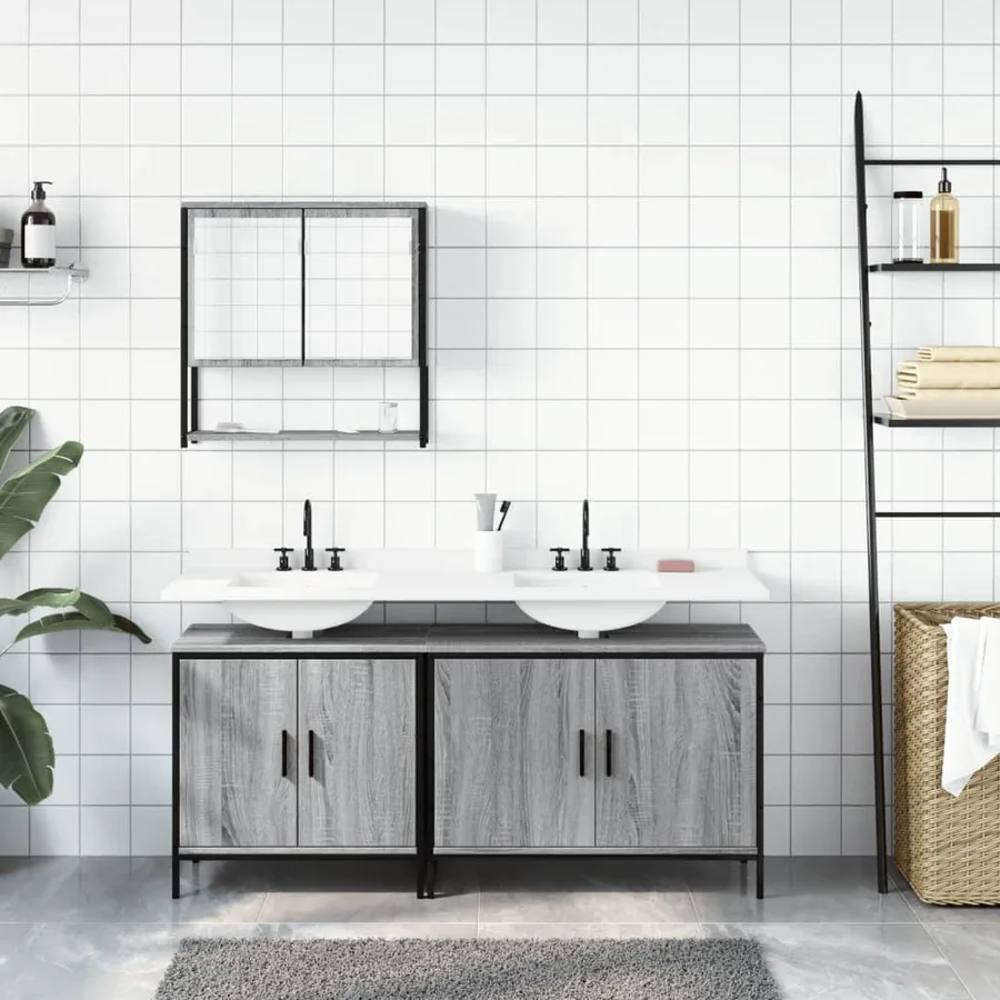 Ensemble de meubles de salle de bain 3 pcs Sonoma gris - 3