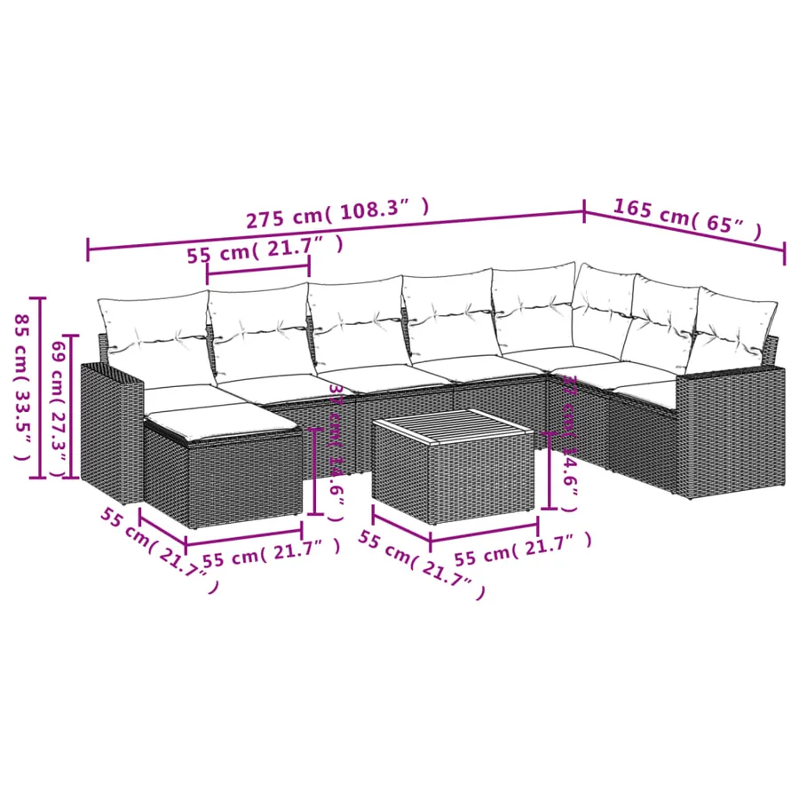 Salon de jardin avec coussins 9 pcs beige résine tressée - 3