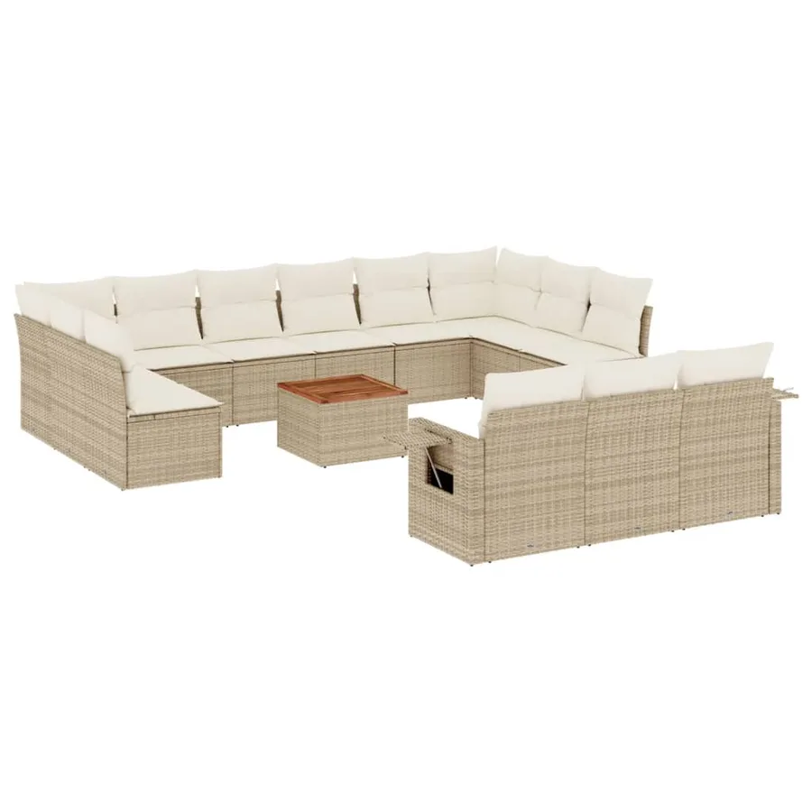 Salon de jardin avec coussins 14 pcs beige résine tressée - 2
