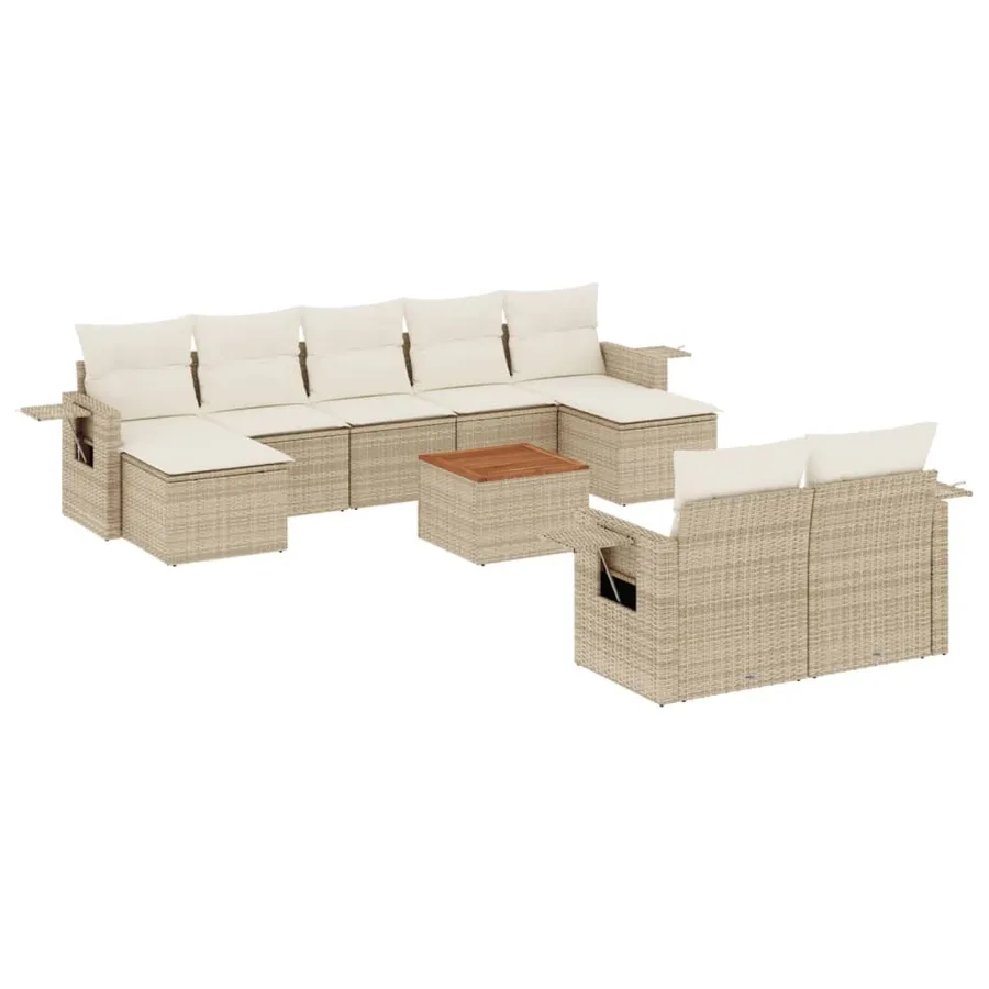 Salon de jardin avec coussins 10 pcs beige résine tressée - 2