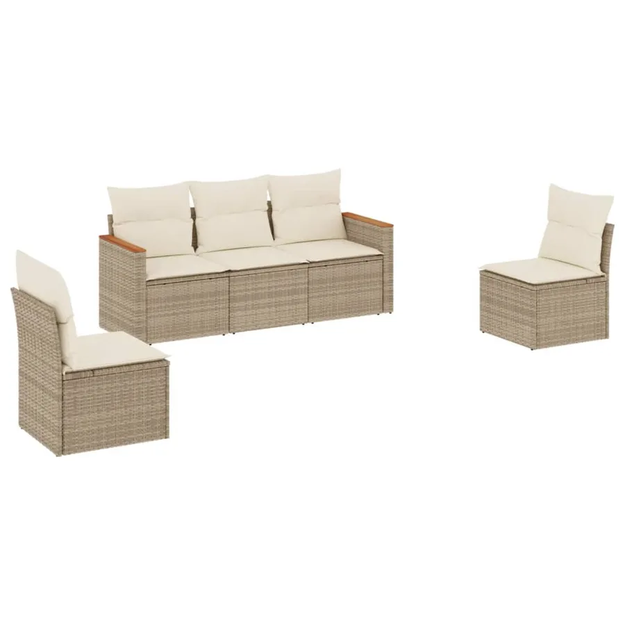 Salon de jardin avec coussins 5 pcs beige résine tressée - 2
