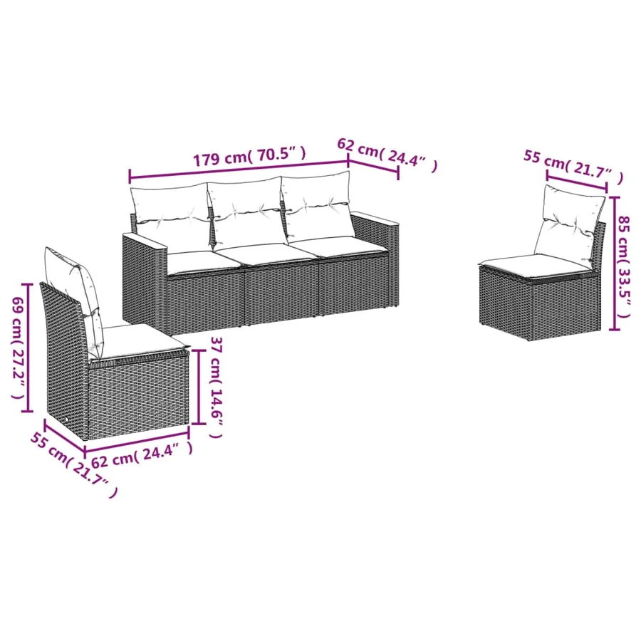 Salon de jardin avec coussins 5 pcs beige résine tressée - 3