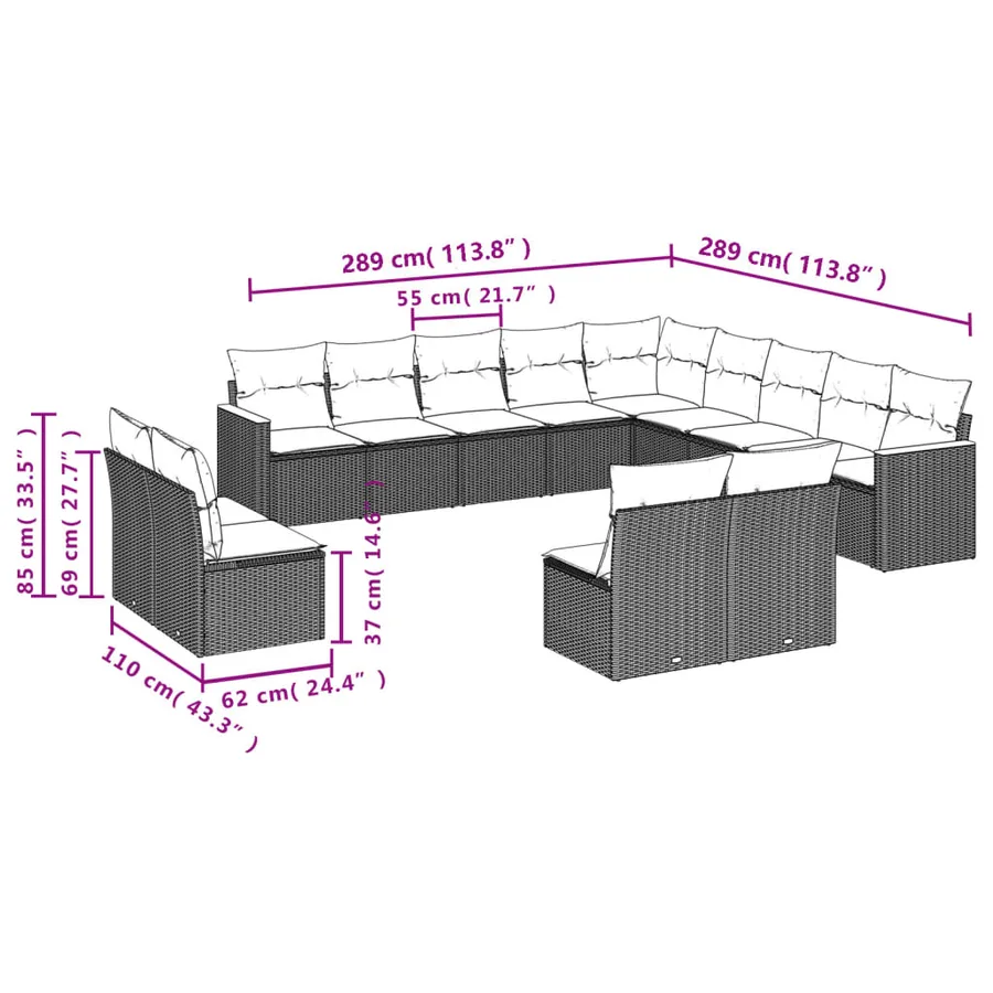Salon de jardin avec coussins 13 pcs beige résine tressée - 3