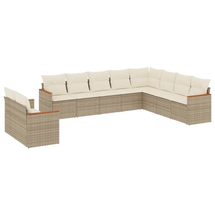 Salon de jardin avec coussins 10 pcs beige résine tressée - 2