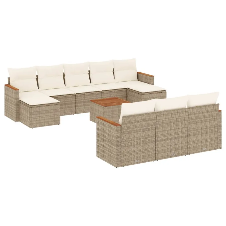 Salon de jardin 11 pcs avec coussins beige résine tressée - 2