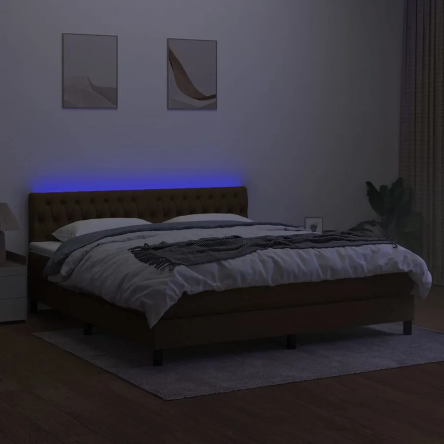 Sommier à lattes de lit matelas et LED Marron foncé 160x200 cm - 4