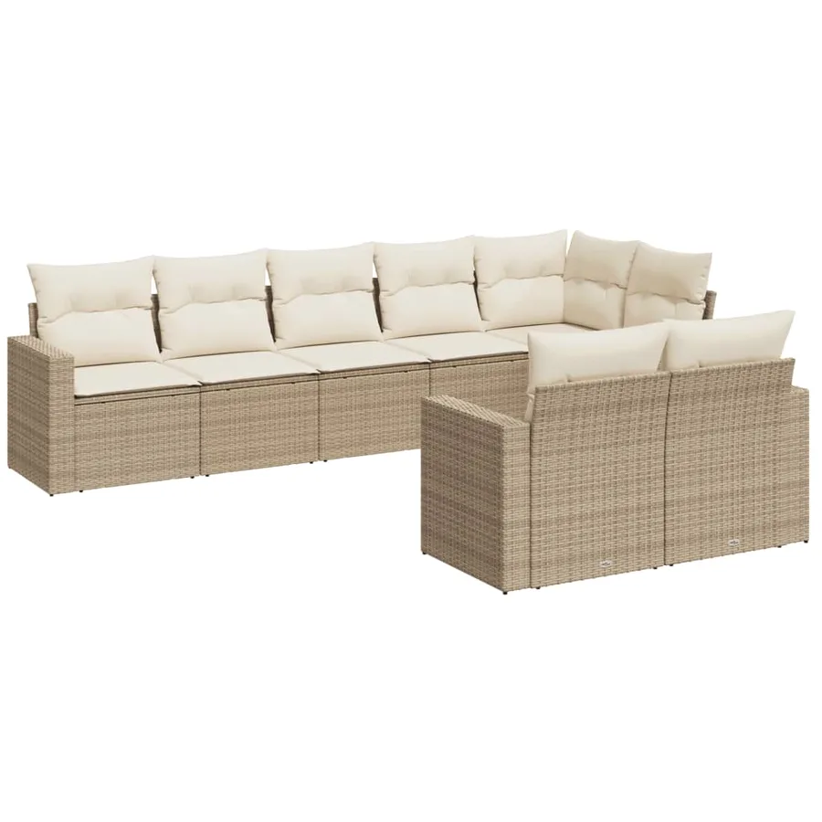 Salon de jardin avec coussins 8 pcs beige résine tressée - 2