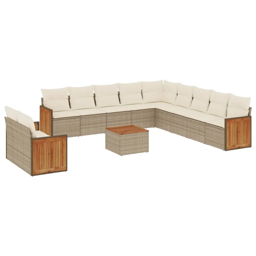 Salon de jardin avec coussins 12 pcs beige résine tressée - 2