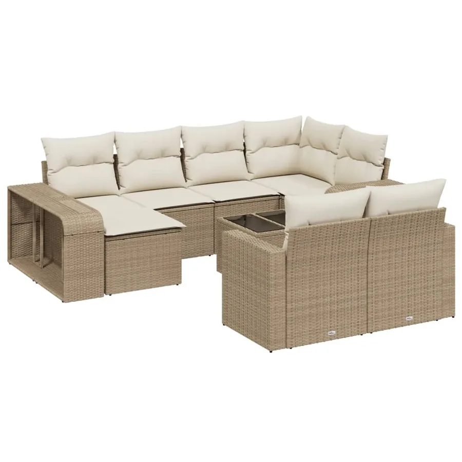 Salon de jardin 11 pcs avec coussins beige résine tressée - 2