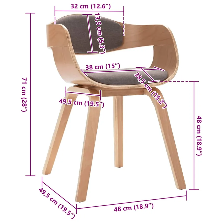 Chaises à manger lot de 2 bois courbé et tissu taupe - 9