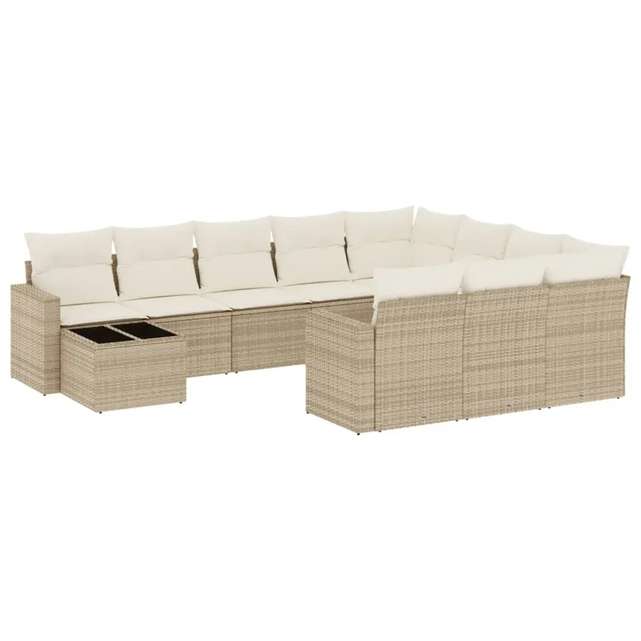 Salon de jardin 11 pcs avec coussins beige résine tressée - 2