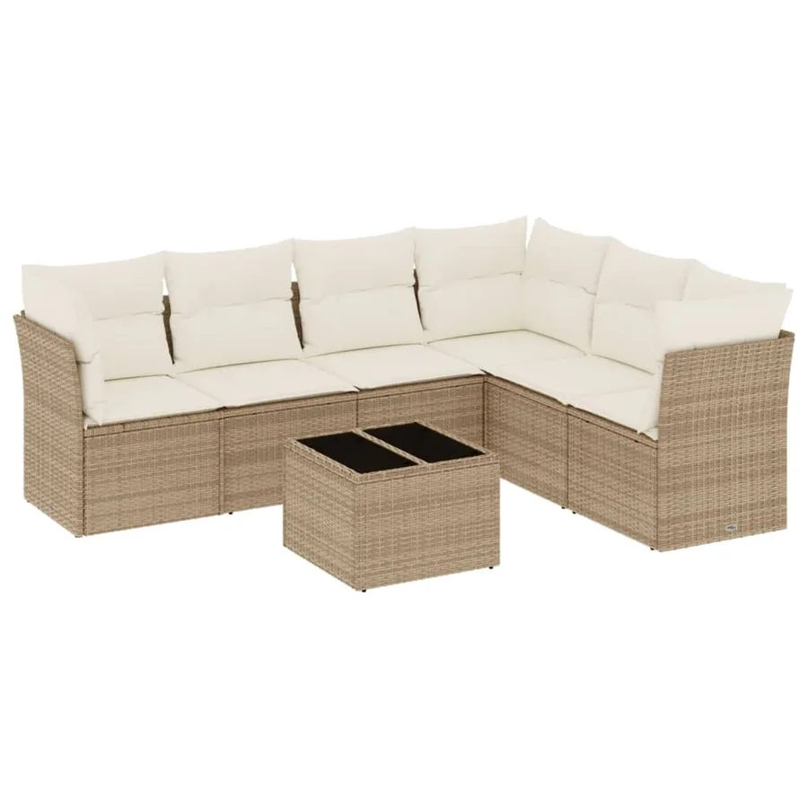 Salon de jardin avec coussins 7 pcs beige résine tressée - 2
