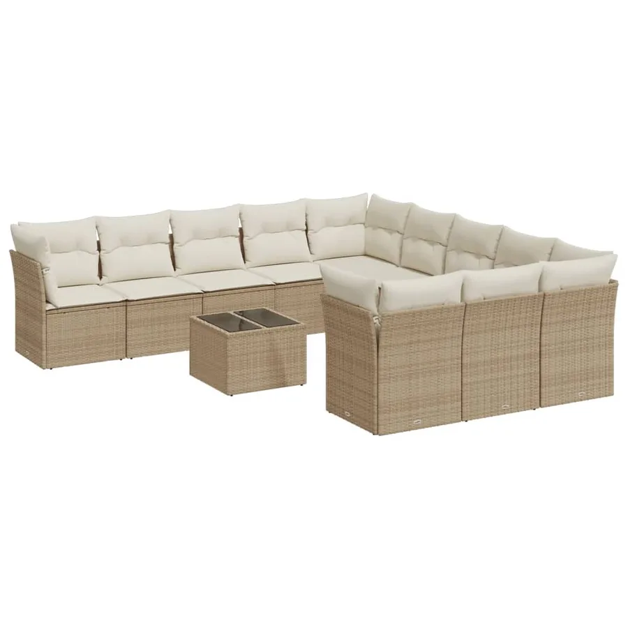 Salon de jardin avec coussins 12 pcs beige résine tressée - 2